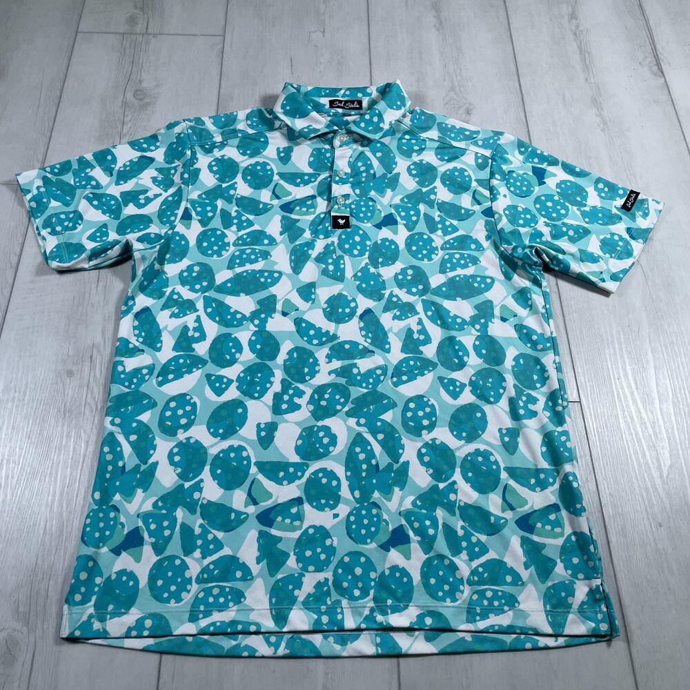 Bad Birdie Men's Large Bam Bam Golf Polo Shirt Blue Teal White Performance